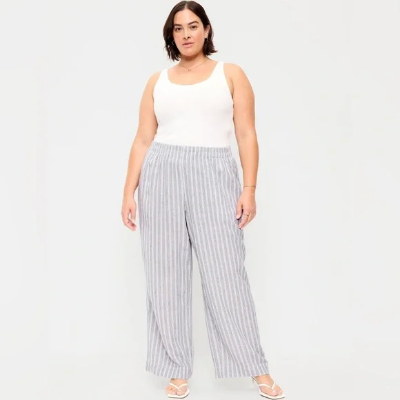 🆕 Old Navy Women's High-Waisted Linen-Blend Wide-Leg Pants - Picture 7 of 16